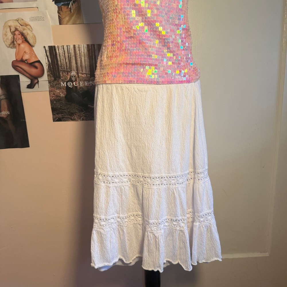 Y2K Xhilaration Cotton White Tiered Lace Midi Skirt